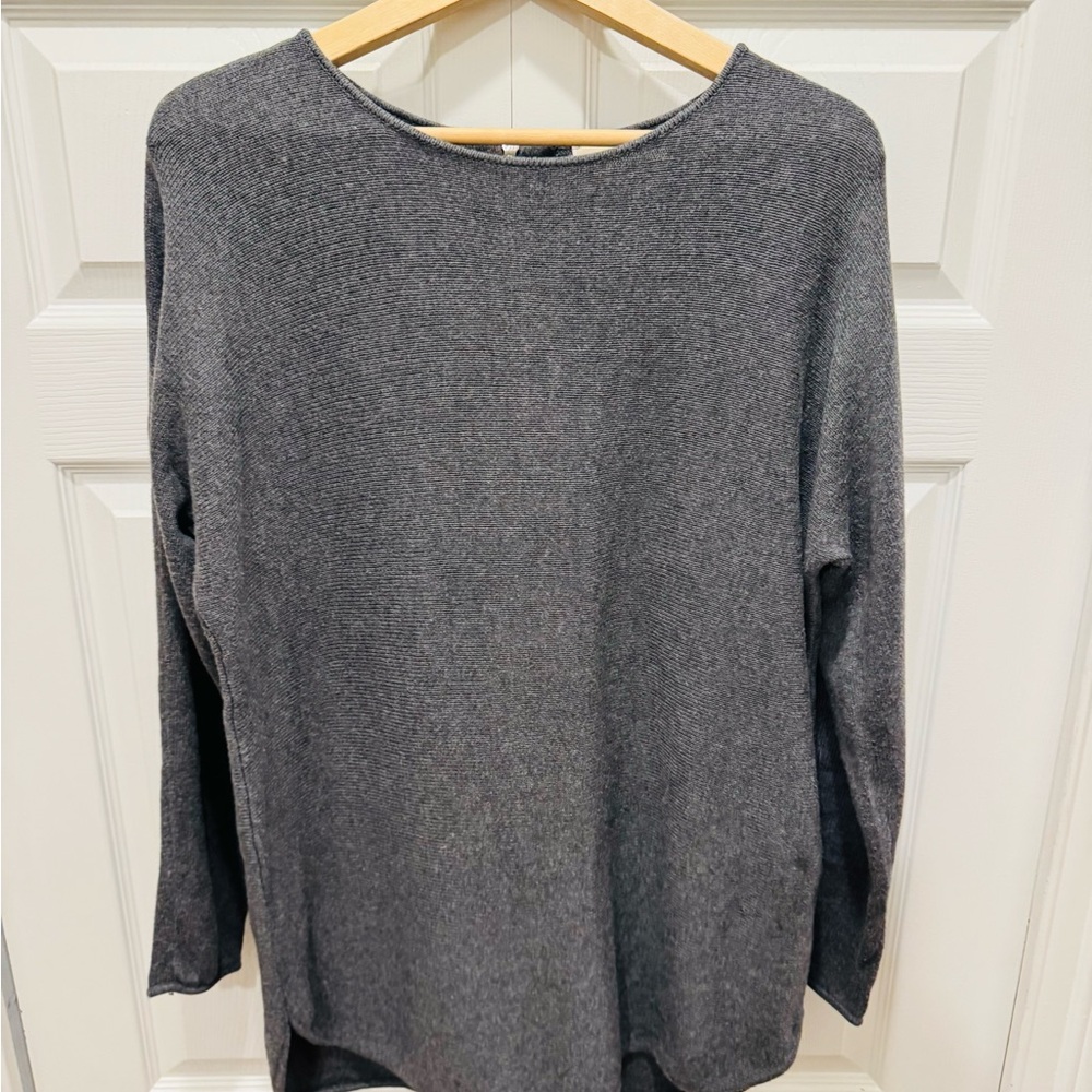 Michael Kors Pullover Knit Oversized Charcoal Gray Sweater Cute Zipper Detail XL